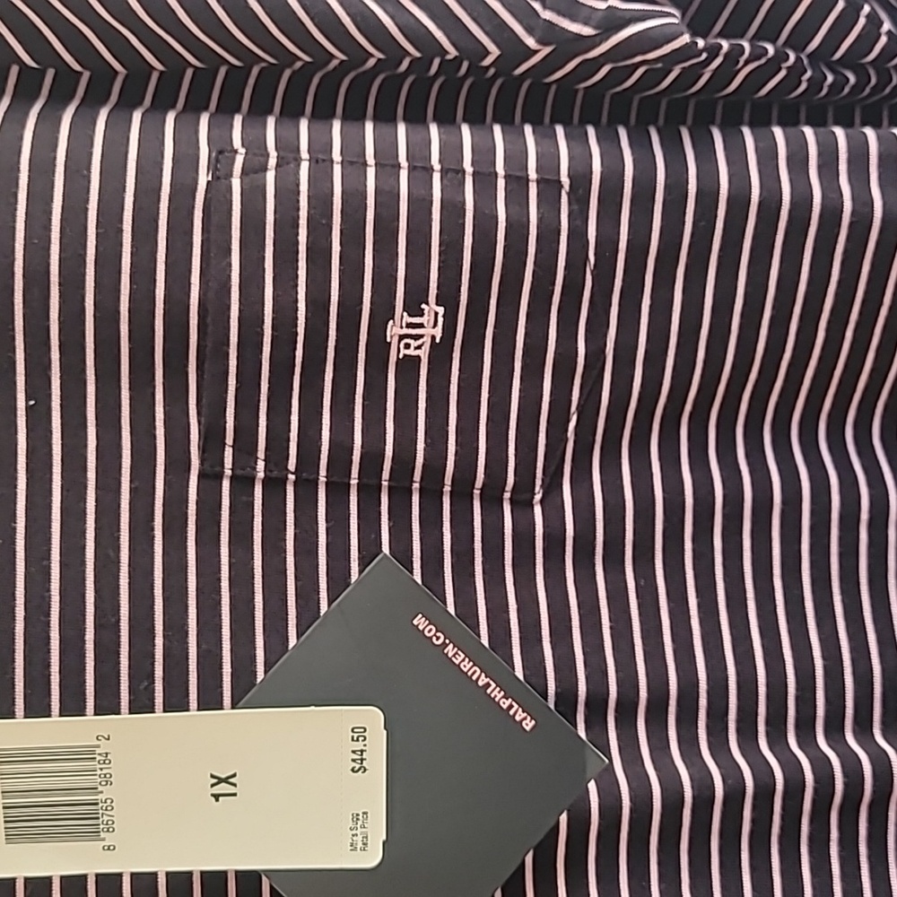 Lauren Ralph Lauren Black and Pink Striped Long Sleeve Shirt  Size 1x - Picture 8 of 8